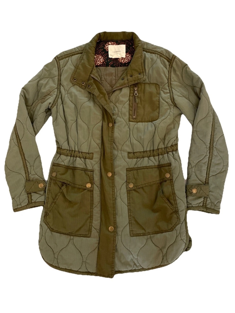 Anthropologie Quilted Liner Jacket Size Small Army Green
